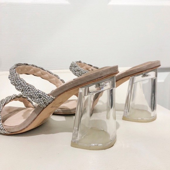 ANTONIO MELANI Brea Rhinestone Embellished Gilded Grey Heel Sandals - Picture 3 of 6